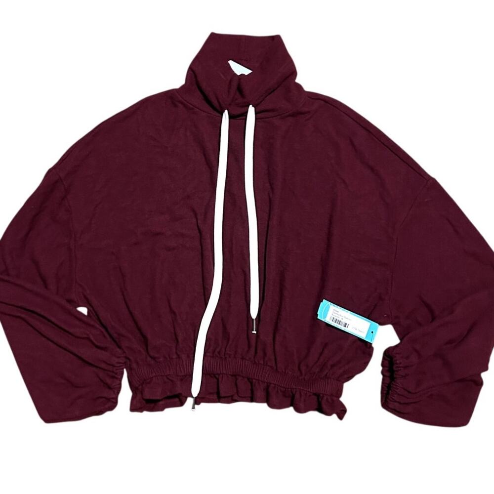 Chaser NWT Olympia Knit Burgundy Cropped Pullover Sweatshirt Size Medium